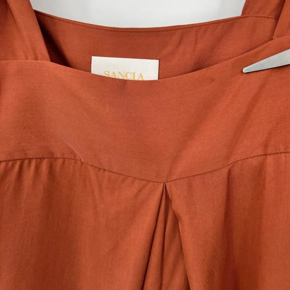 SANCIA The Label Thalita Jumpsuit Romper Shoulder Tie Front Leg SplitRust Medium - Picture 15 of 16